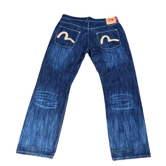 RARE Evisu Embroidered Jeans Size 40 BIG LOGO Blue - Picture 11 of 12